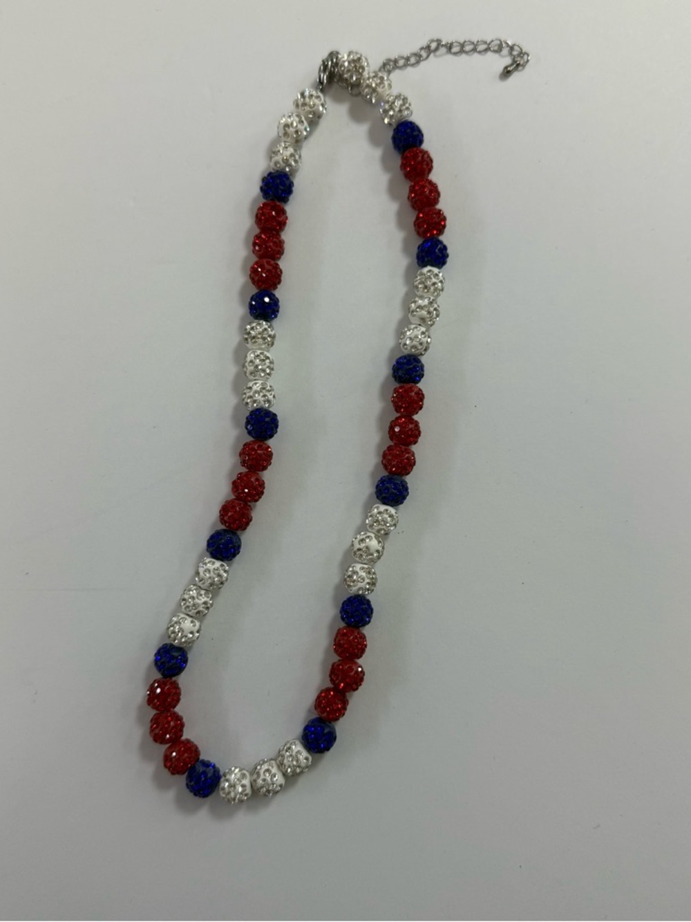 16” - 18”Baseball softball drip necklace Beaded Red White & Blue Statement NWT